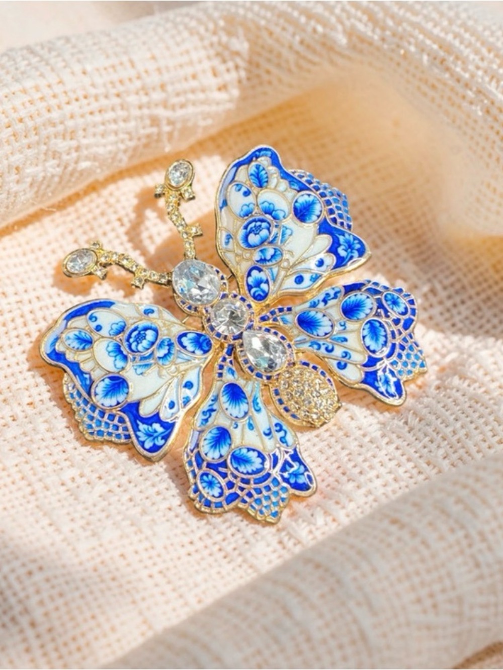 Large Blue and White Enamel Butterfly Brooch - Elegant Women's Jewelry #836